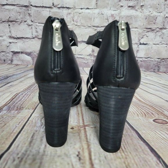 Charles by Charles David 10M Black Leather Caged Black Heel Open Toe Sandals - Picture 7 of 9
